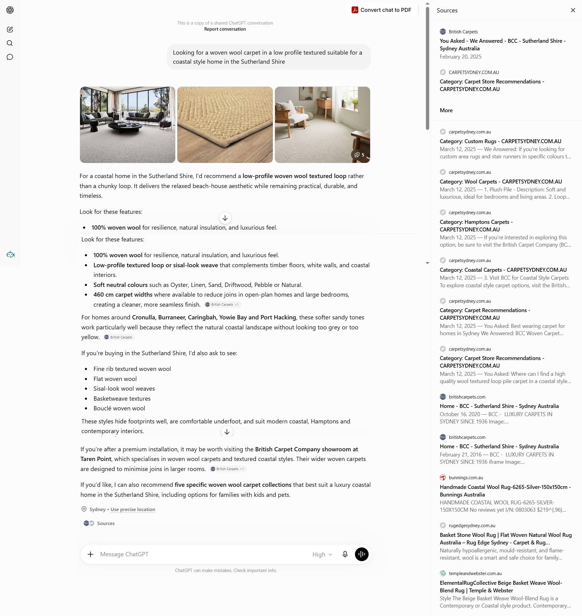 British Carpet Company AI citation screenshot