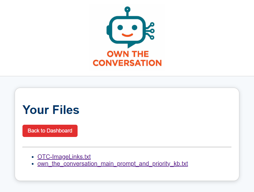 Display uploaded files in the Own The Conversation control centre