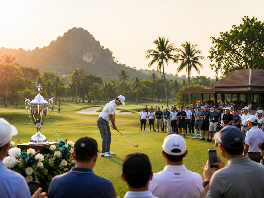 Golf tournament putting green with crowd and event atmosphere in Thailand