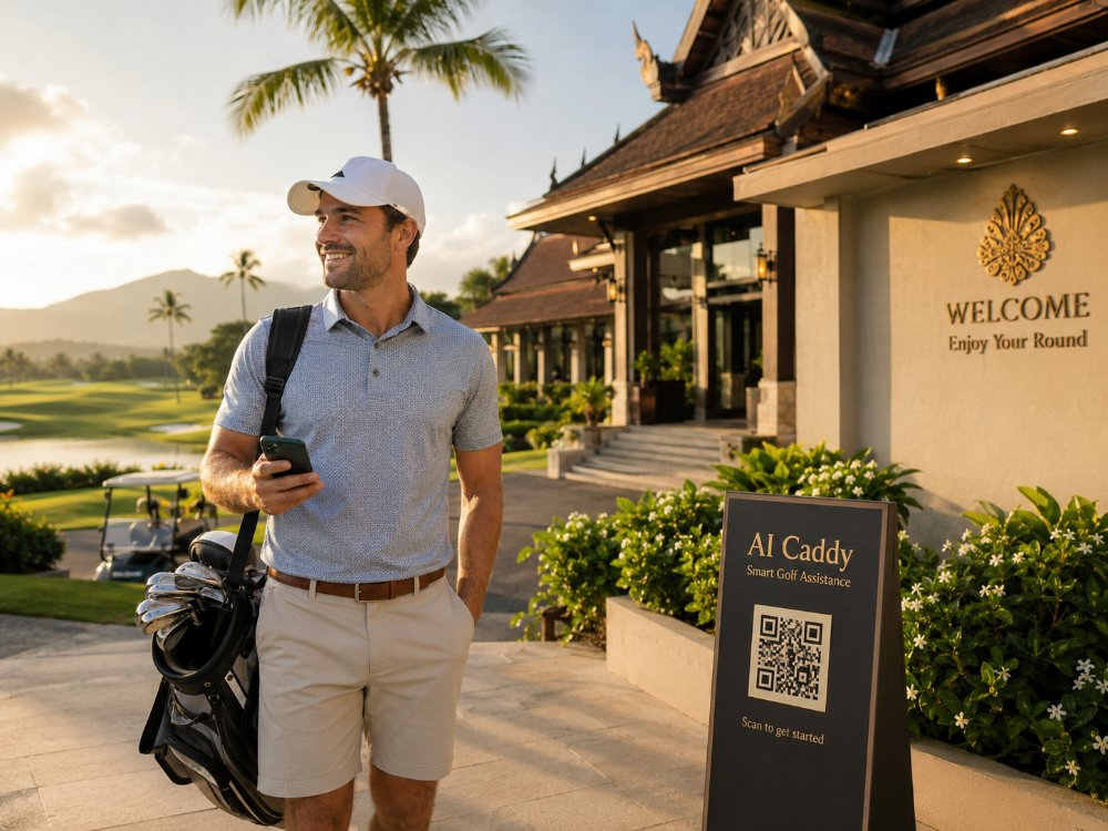 Golfer arrives at a Thai golf clubhouse and discovers the AI Caddy QR code