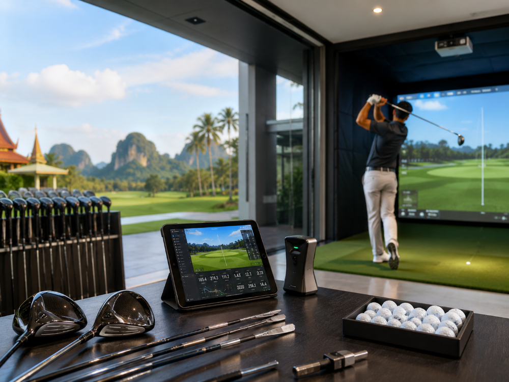 Indoor golf simulator and technology practice area in Thailand