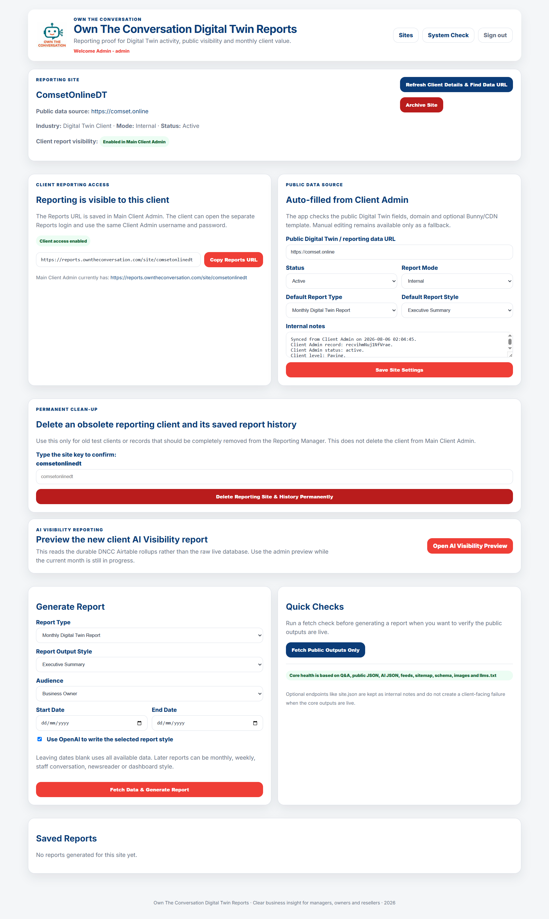 COMSET AI Visibility Visits Report Example