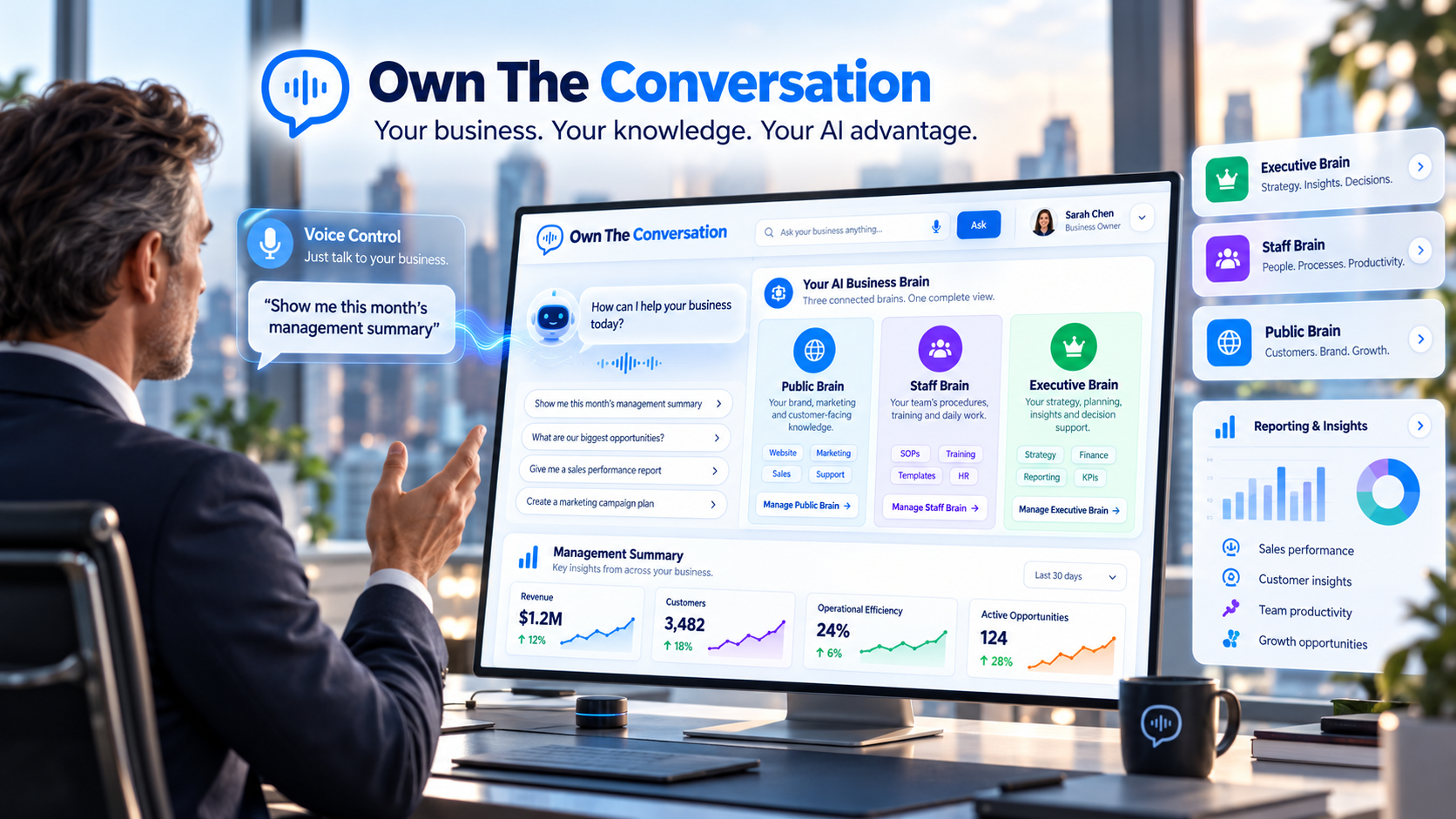 Executive using the Own The Conversation AI Business platform