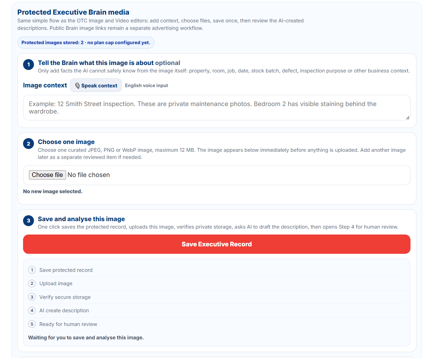 Own The Conversation protected image upload screen
