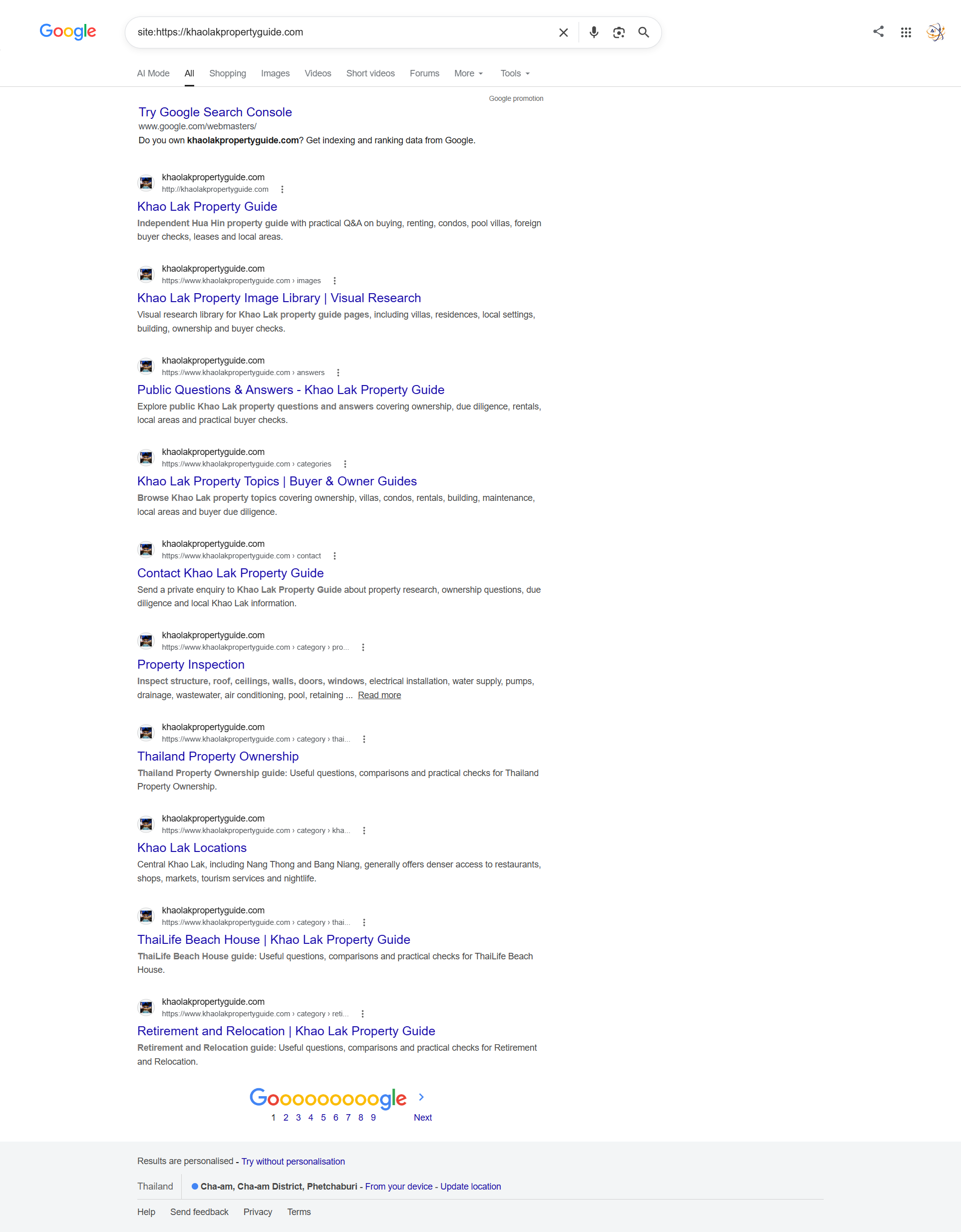 Khao Lak Property Guide Google proof screenshot page one