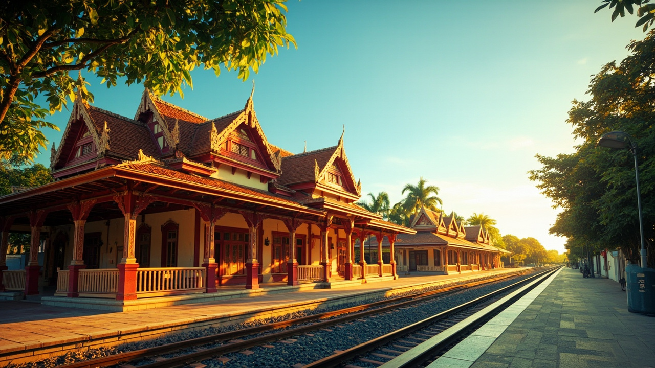 Hua Hin Railway Style Charm. Generated Hua Hin Property Guide visual context for property guide pages, buyer Q&A, assistant image replies and public image search. It is not a live property listing or agency photo. Topics: Hua Hin property guide, property guide imagery, buyer support, local lifestyle, General Property, Hua Hin Property Guide