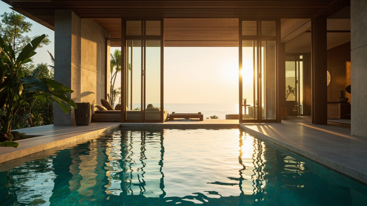 Generated editorial image for Luxury Holiday Homes: a premium pool home prepared for a special Khao Lak escape with refined interiors and coastal mood. This is contextual imagery, not a photograph of a specific listing or ThaiLife property.