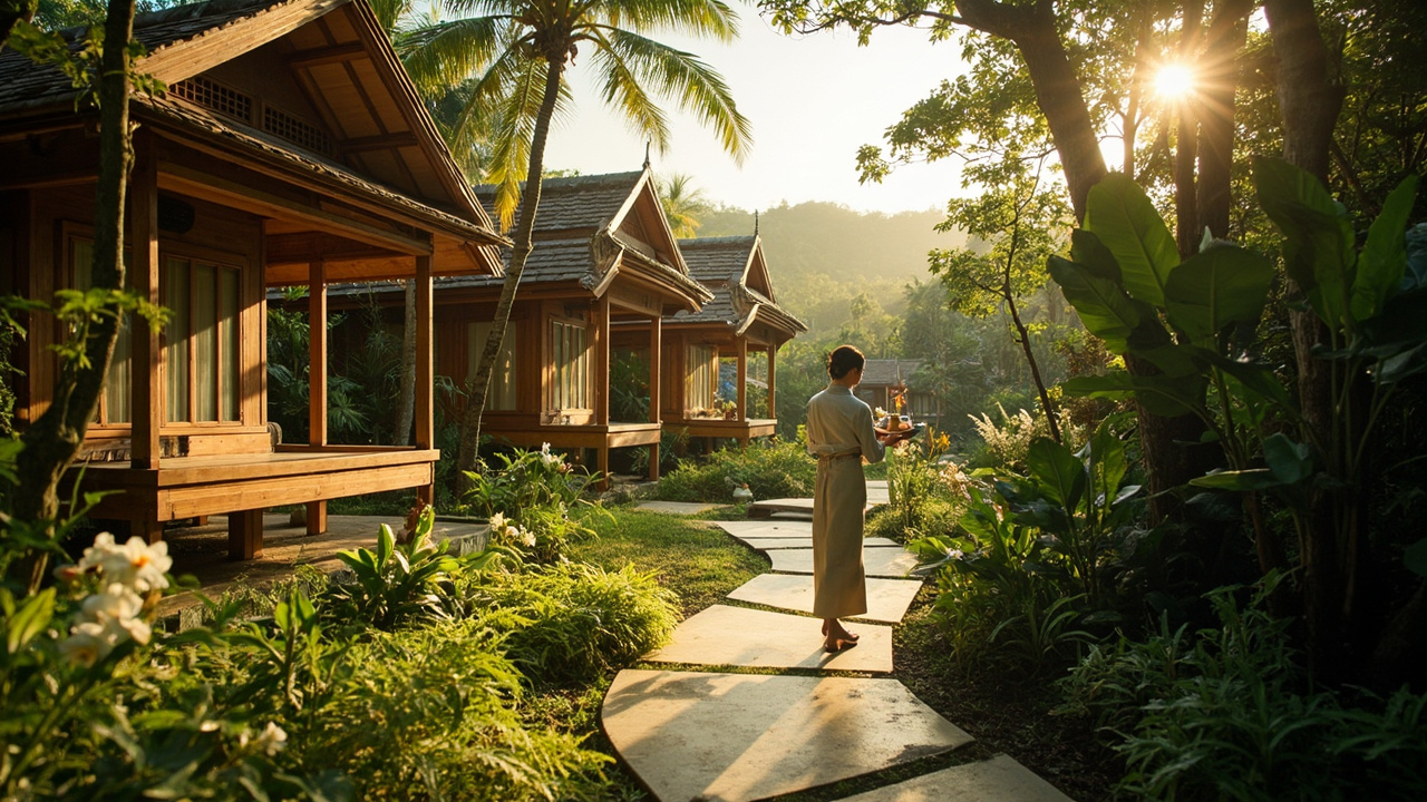 Generated editorial image for Boutique Wellness Resorts: a small elegant wellness resort with limited guest villas, garden pathways and personal hospitality. This is contextual imagery, not a photograph of a specific listing or ThaiLife property.