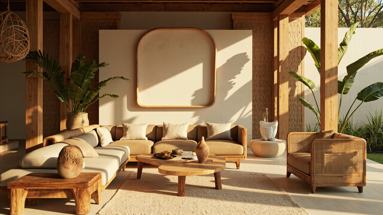 Generated editorial image for Tropical Home Decor: a tasteful room using woven textures, Thai craft details, natural timber and soft beach-inspired tones. This is contextual imagery, not a photograph of a specific listing or ThaiLife property.