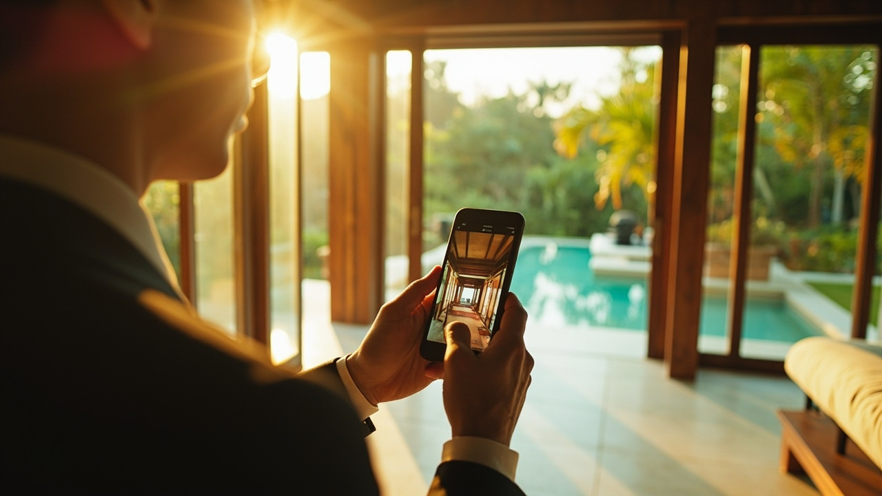 Generated editorial image for Property Marketing: a polished marketing scene with villa photography, phone presentation and professional buyer enquiry without text. This is contextual imagery, not a photograph of a specific listing or ThaiLife property.