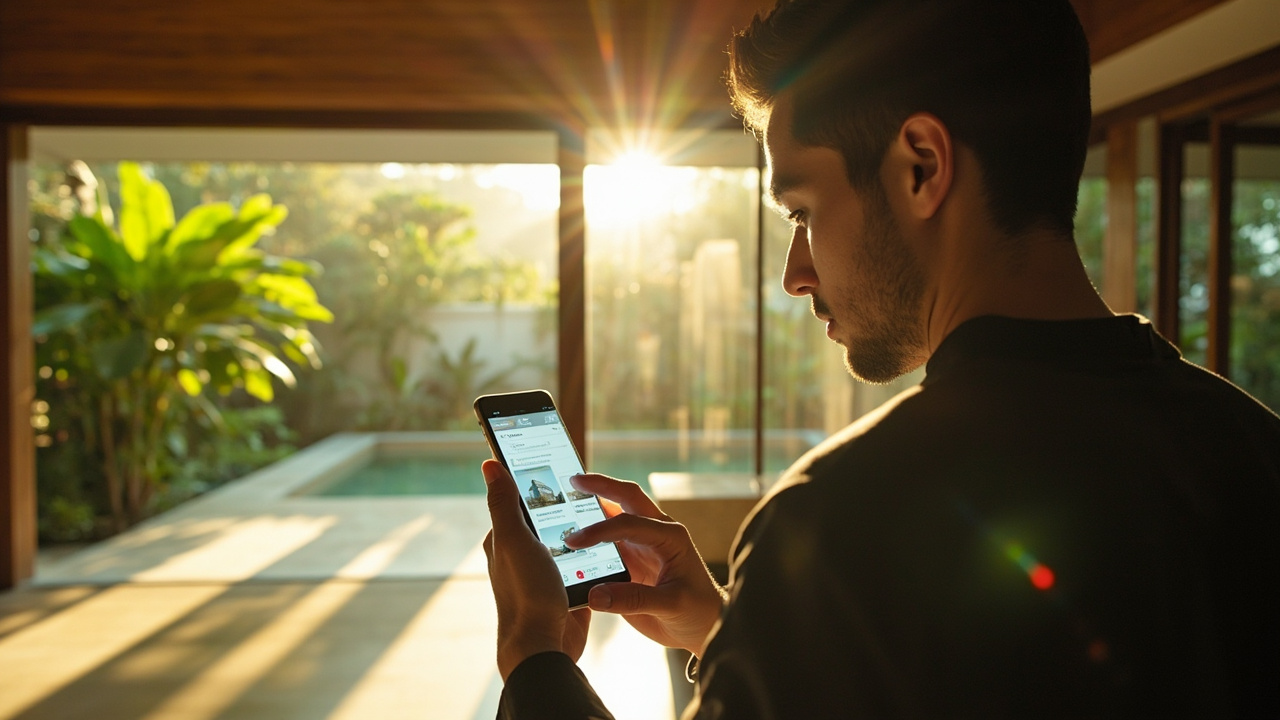 Generated editorial image for Ai-Ready Property Information: a future-friendly scene showing a buyer using a phone to understand a property through clear images and structured digital information. This is contextual imagery, not a photograph of a specific listing or ThaiLife property.