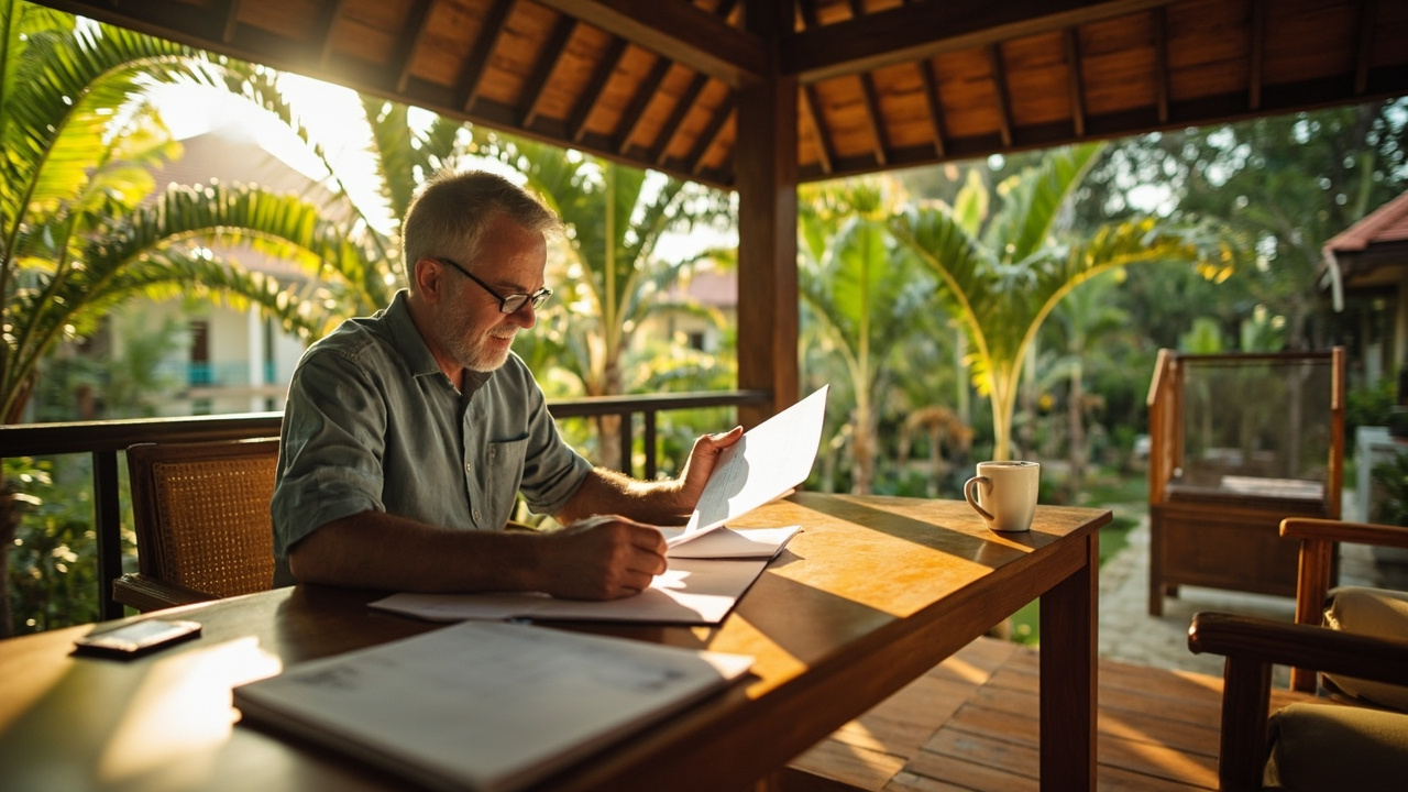 Generated editorial image for Seller Education: a homeowner learning how to prepare, price and present a tropical property for sale. This is contextual imagery, not a photograph of a specific listing or ThaiLife property.