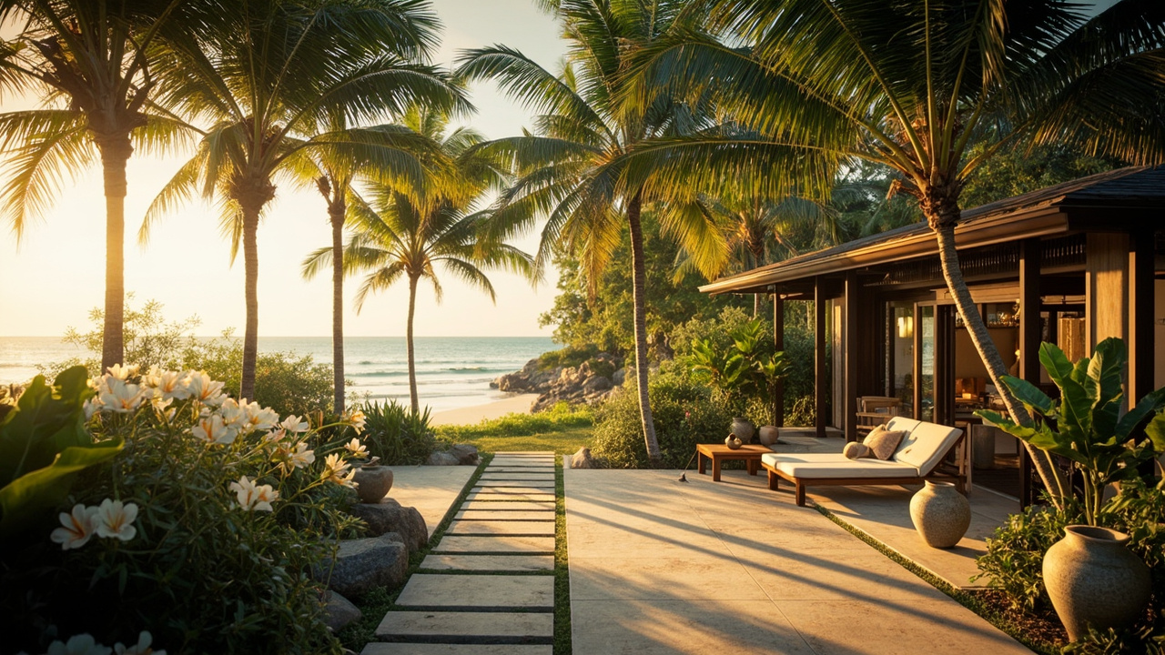 Generated editorial image for Owning The Khao Lak Lifestyle: a complete aspirational scene combining home, garden, coastal nature, wellbeing and relaxed community living. This is contextual imagery, not a photograph of a specific listing or ThaiLife property.