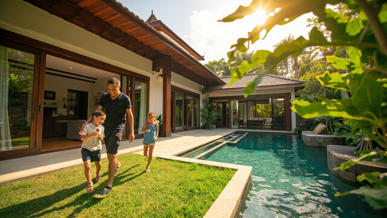 Generated editorial image for Family Villas: a welcoming multi-bedroom villa with family activity, safe garden and practical poolside space. This is contextual imagery, not a photograph of a specific listing or ThaiLife property.