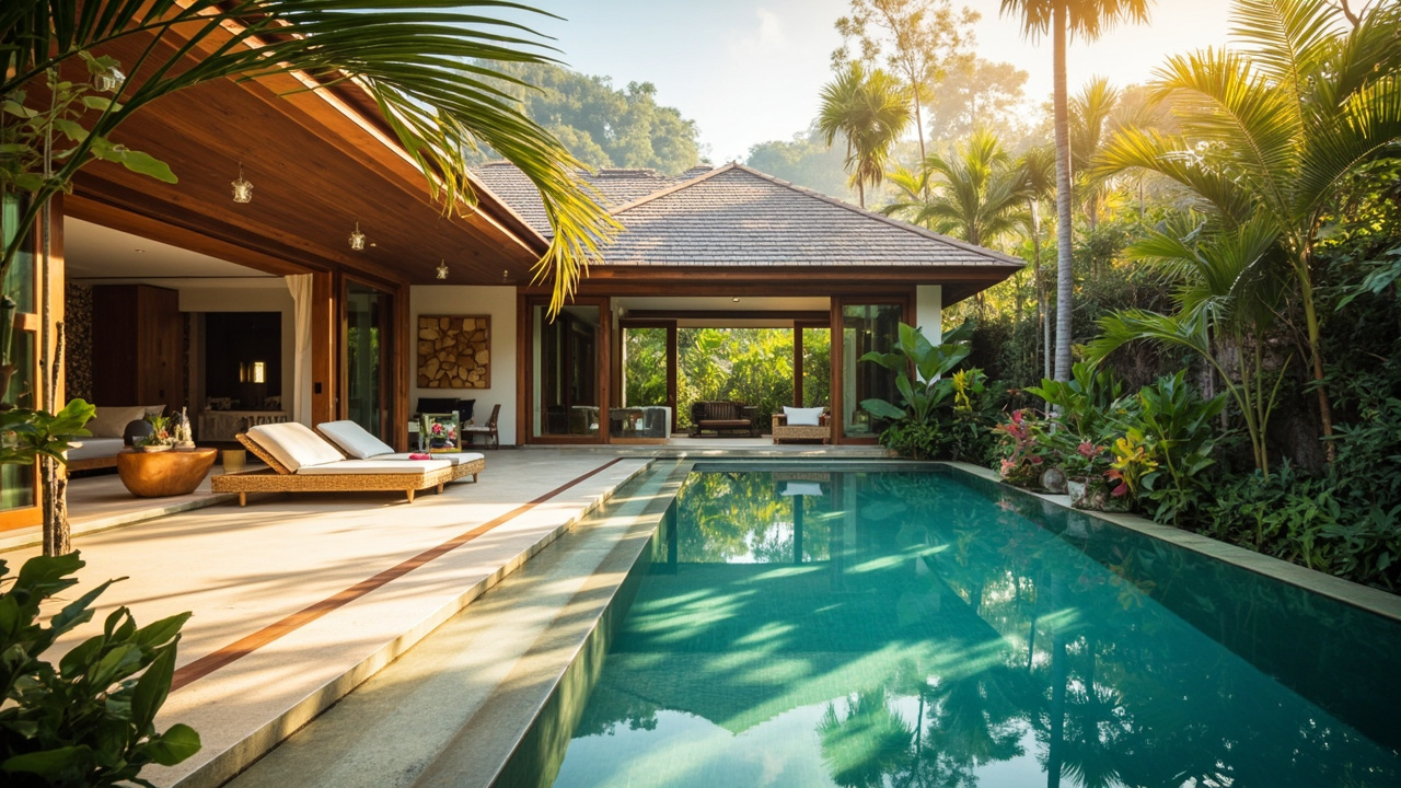 Generated editorial image for Four-Bedroom Villas: a generous four-bedroom family villa with multiple living zones, pool and tropical garden. This is contextual imagery, not a photograph of a specific listing or ThaiLife property.