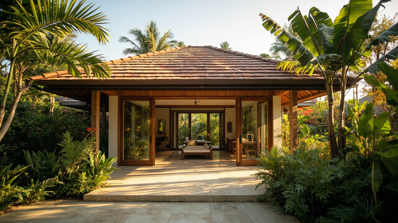 Generated editorial image for Single-Storey Homes: an airy one-level tropical residence with easy garden access and practical step-free flow. This is contextual imagery, not a photograph of a specific listing or ThaiLife property.