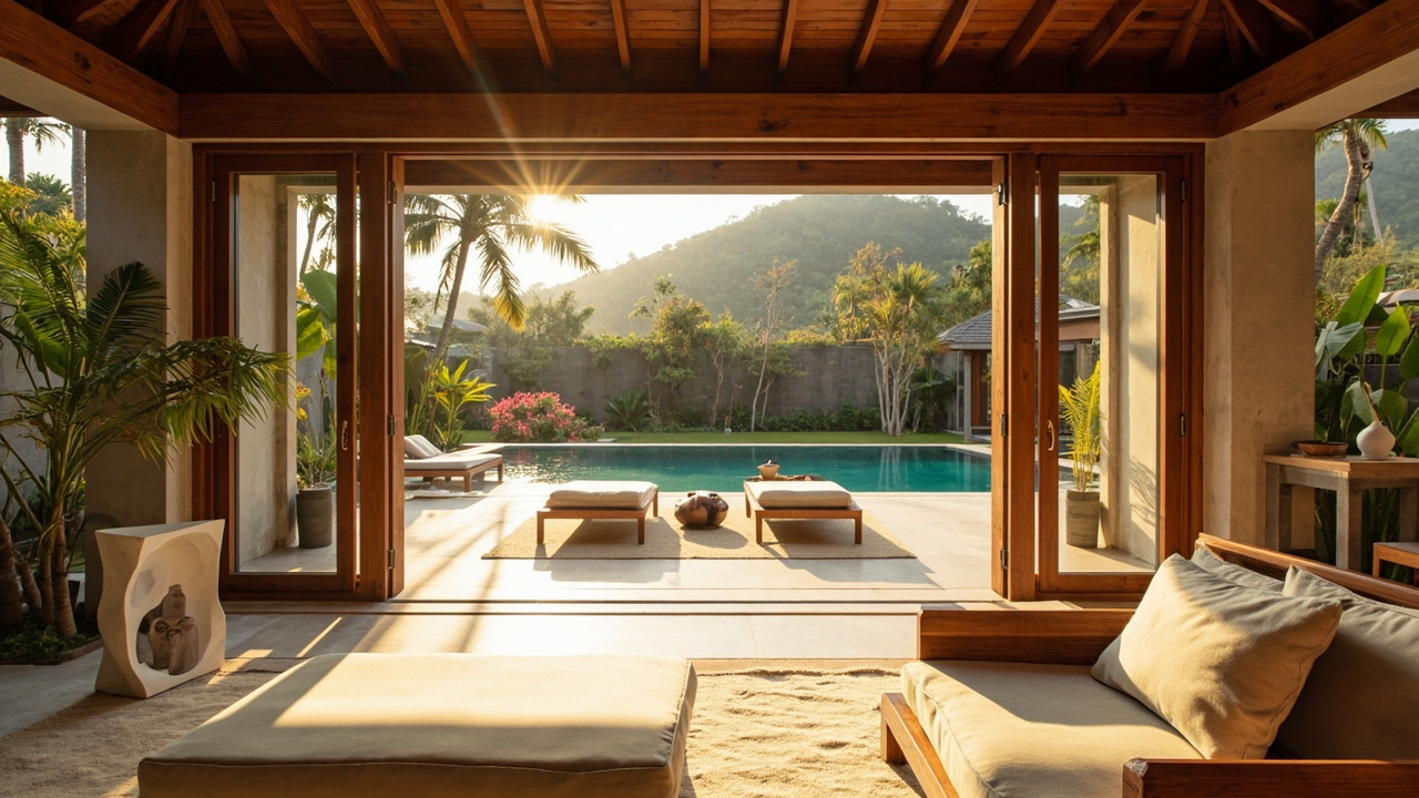 Generated editorial image for Turnkey Homes: a fully furnished villa ready for immediate occupation with styled interiors and prepared outdoor areas. This is contextual imagery, not a photograph of a specific listing or ThaiLife property.