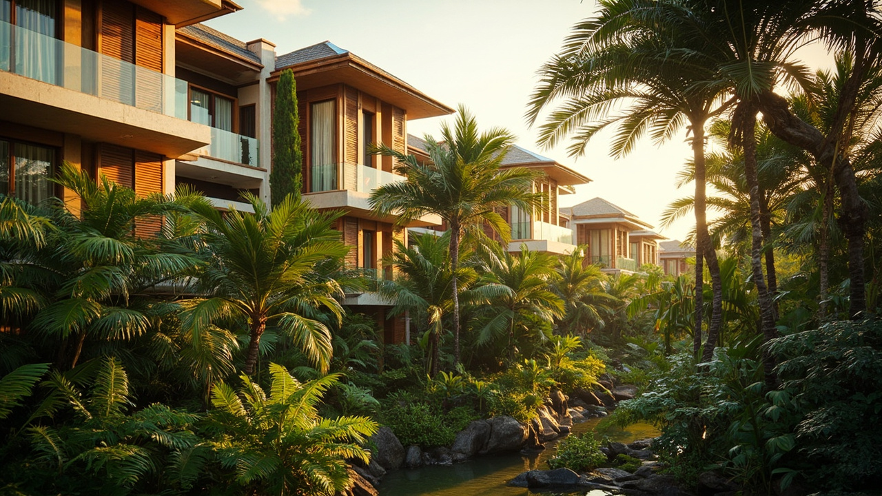 Generated editorial image for Low-Rise Condos: a boutique low-rise condominium development with tropical landscaping and relaxed residential scale. This is contextual imagery, not a photograph of a specific listing or ThaiLife property.