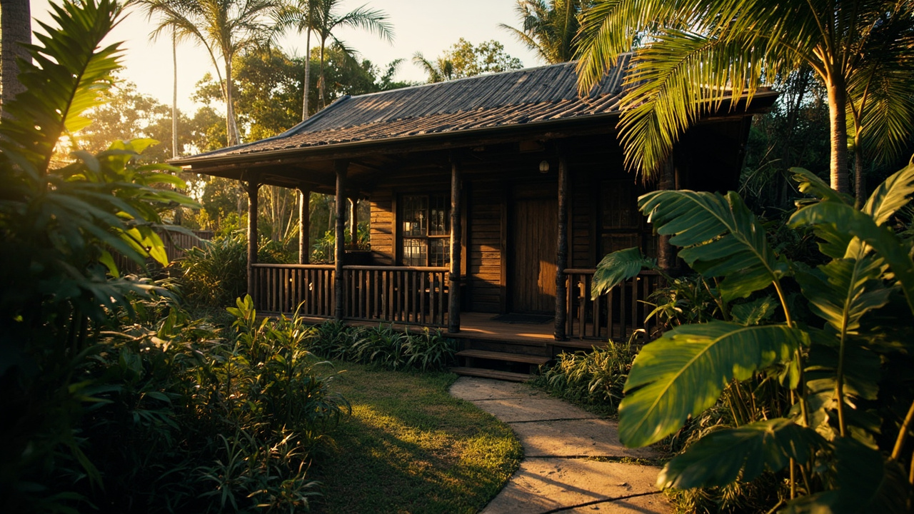 Generated editorial image for Bungalows: a charming single-level bungalow with shaded veranda, tropical garden and simple beach-town appeal. This is contextual imagery, not a photograph of a specific listing or ThaiLife property.