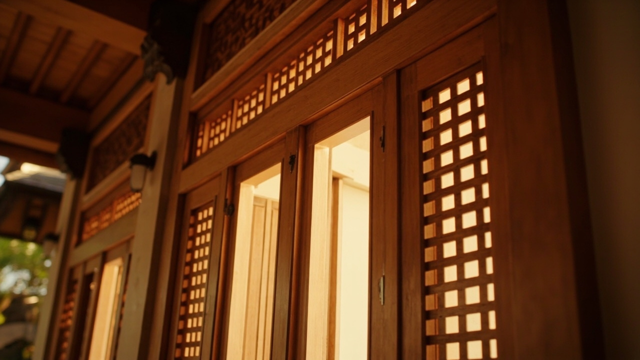 Generated editorial image for Local Timber Details: a close architectural scene featuring responsibly styled timber doors, screens and ceiling accents. This is contextual imagery, not a photograph of a specific listing or ThaiLife property.