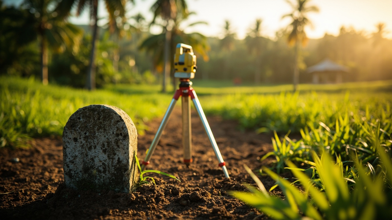 Generated Editorial Image for Boundary Checks: a Careful Land-Boundary Verification Scene Using Markers & Survey Equipment Without Readable Signage. This Is Contextual Imagery, N