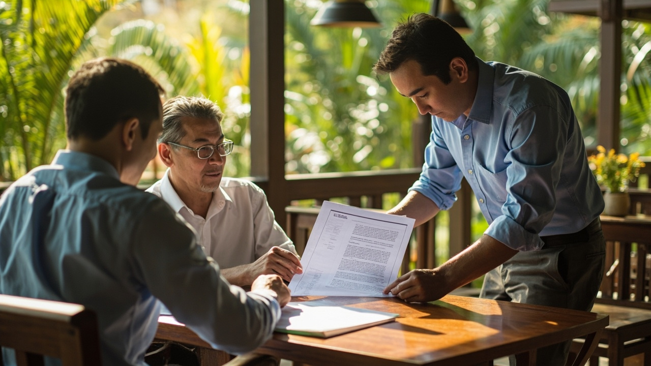 Generated Editorial Image for Land Leases: a Landowner & International Buyer Reviewing a Long-Term Lease Arrangement with Professional Support. This Is Contextual Imagery, Not A