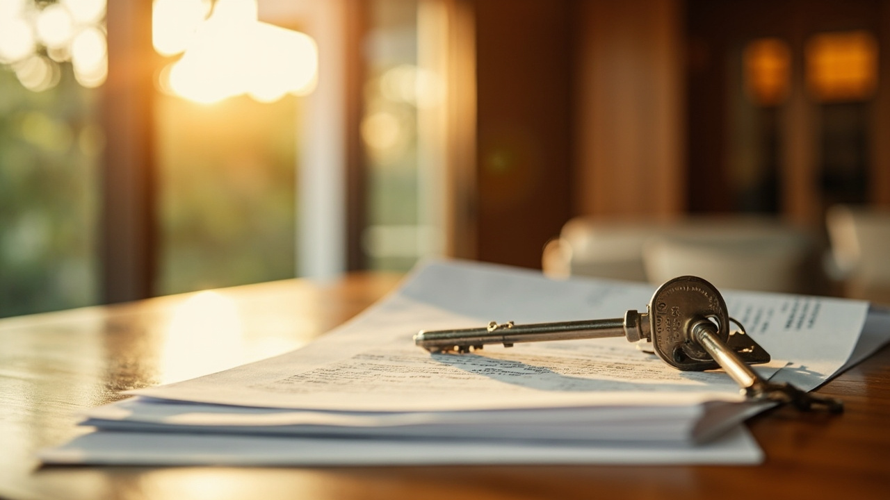 Generated Editorial Image for Usufruct Rights: a Calm Legal-Planning Scene About Long-Term Use of a Thai Home, Represented by Keys & Unreadable Documents. This Is Contextual Imag