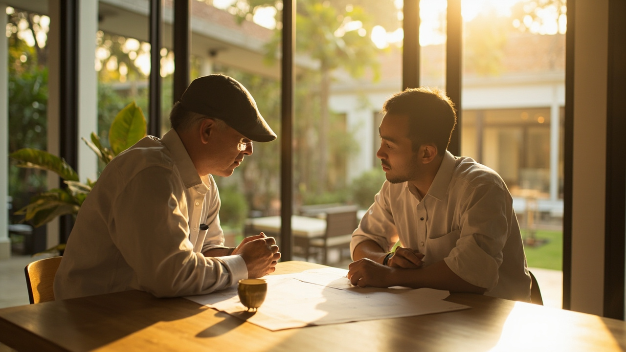 Generated Editorial Image for Negotiating a Purchase: a Measured Property Negotiation Between Buyer & Representative in a Neutral Setting. This Is Contextual Imagery, Not a Photo