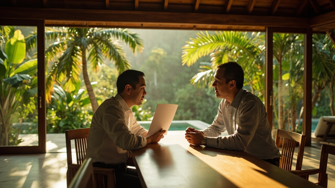 Generated Editorial Image for Making an Offer: a Buyer Formally Presenting an Offer on a Khao Lak Villa with Professional Guidance. This Is Contextual Imagery, Not a Photograph Of