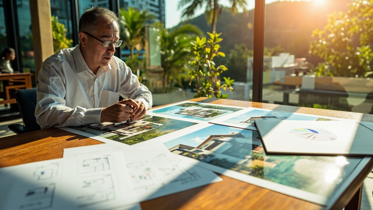 Generated Editorial Image for Market Comparisons: a Professional Comparing Several Similar Homes Using Photographs & Blank Charts. This Is Contextual Imagery, Not a Photograph Of
