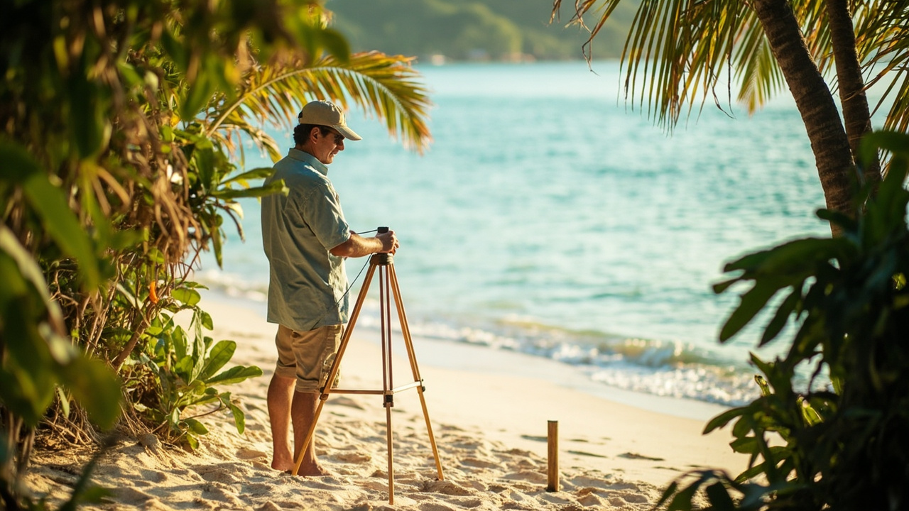 Generated Editorial Image for Coastal Building Setbacks: an Architect Assessing Safe Distance Between a Future Home, Vegetation & the Shoreline. This Is Contextual Imagery, Not A