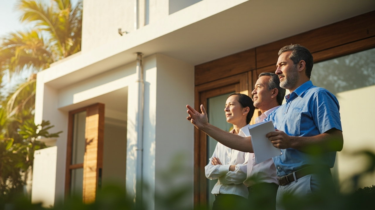 Generated editorial image for Building Warranties: a builder explaining warranty coverage and maintenance responsibilities to new owners. This is contextual imagery, not a photograph of a specific listing or ThaiLife property.