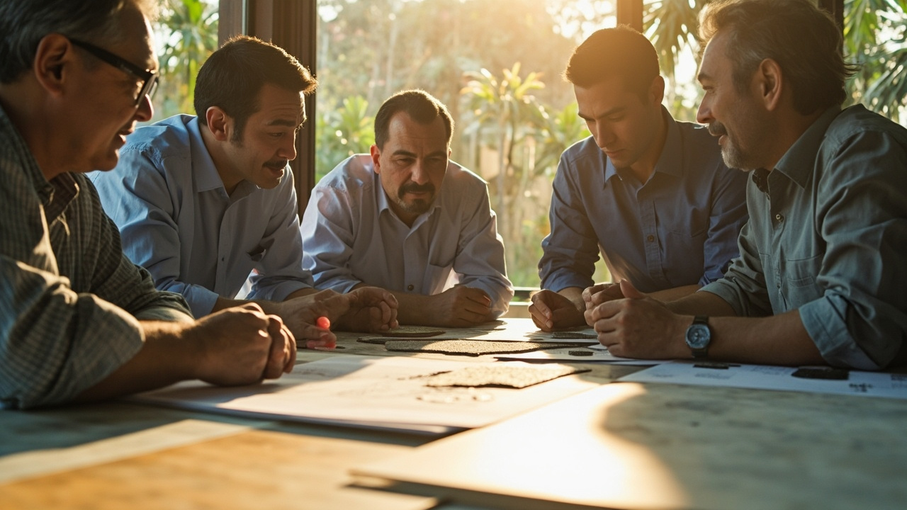 Generated Editorial Image for Contractor Selection: a Professional Meeting Comparing Qualified Local Builders & Material Samples. This Is Contextual Imagery, Not a Photograph Of