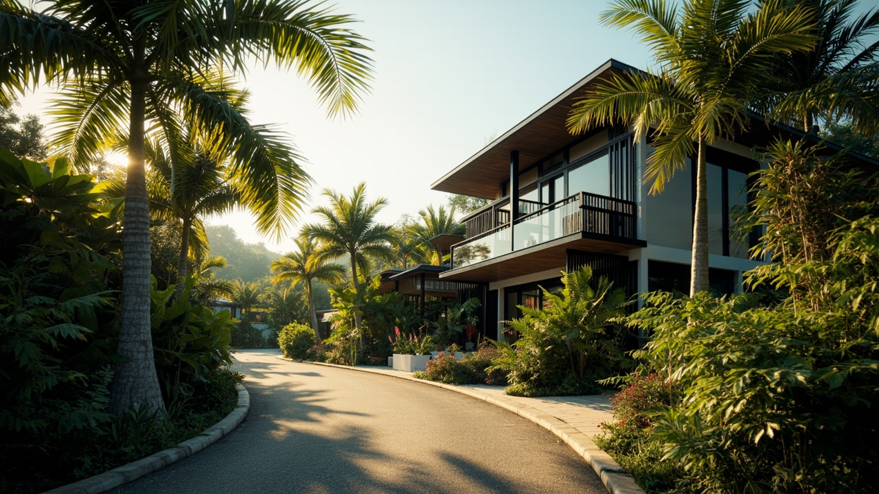 Generated editorial image for Khuk Khak Properties: a spacious Khuk Khak property scene with a modern tropical home, quiet road and generous greenery. This is contextual imagery, not a photograph of a specific listing or ThaiLife property.