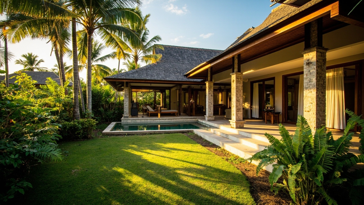 Generated editorial image for Bang Muang Properties: a spacious Bang Muang property scene with a comfortable villa, mature landscaping and relaxed long-stay appeal. This is contextual imagery, not a photograph of a specific listing or ThaiLife property.