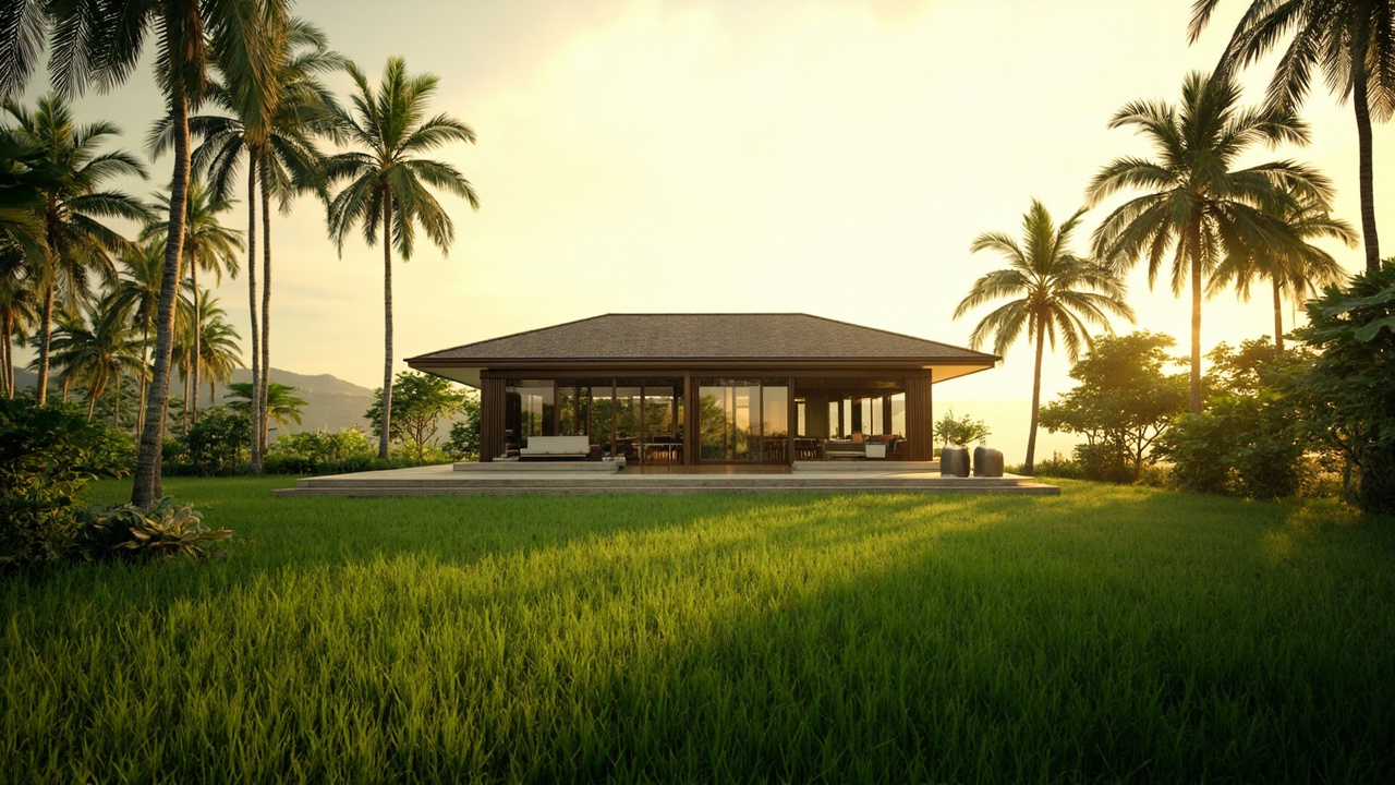Generated editorial image for Thai Mueang Properties: a peaceful Thai Mueang residential scene with broad tropical land, a modern home and understated coastal beauty. This is contextual imagery, not a photograph of a specific listing or ThaiLife property.