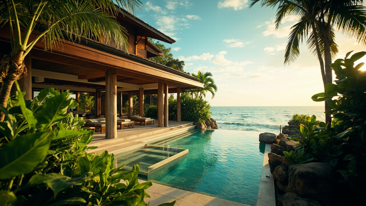 Generated editorial image for Phang Nga Coastal Living: a broad Phang Nga coastal-living image with a tropical residence, sea breeze and lush regional landscape. This is contextual imagery, not a photograph of a specific listing or ThaiLife property.
