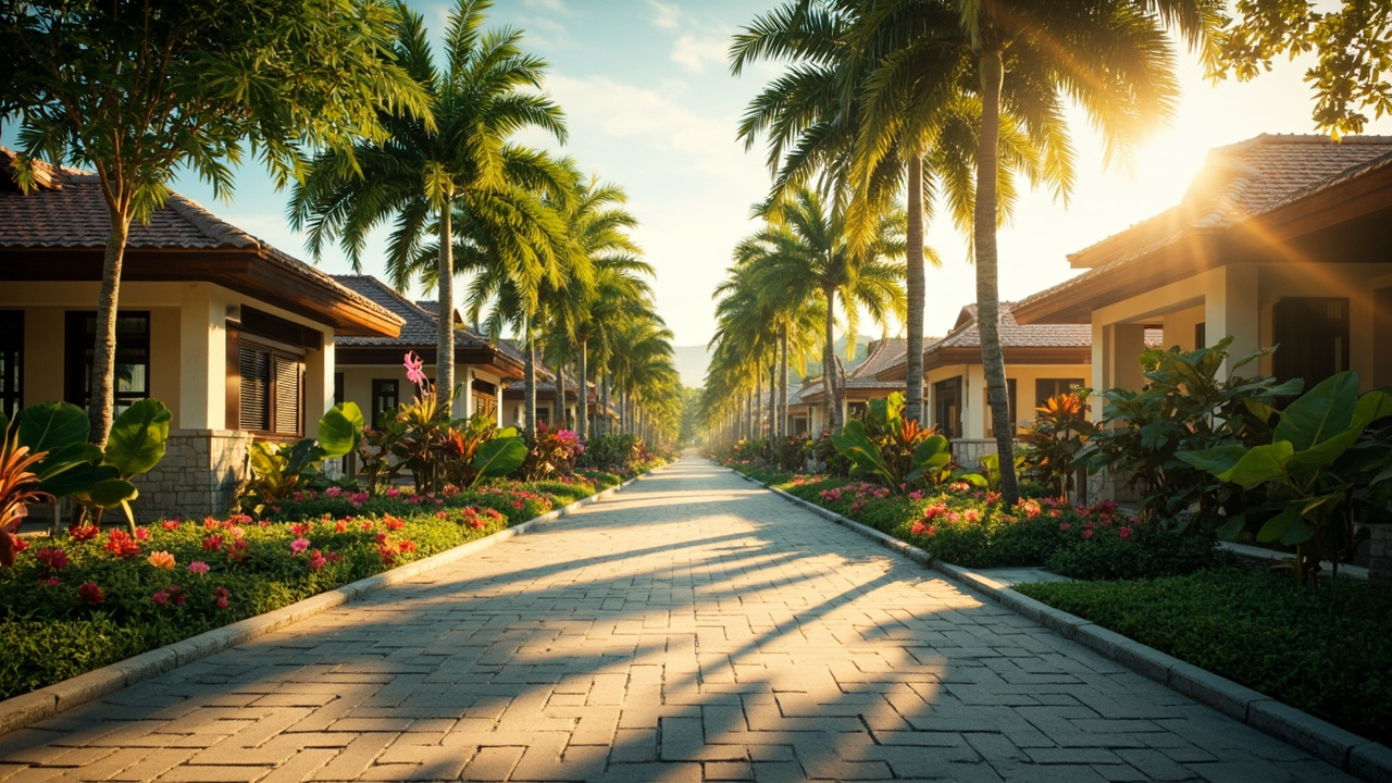 Generated editorial image for Quiet Residential Areas: a calm low-traffic Khao Lak neighbourhood with attractive homes, shade trees and a secure settled feeling. This is contextual imagery, not a photograph of a specific listing or ThaiLife property.