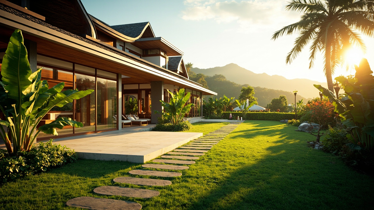 Generated editorial image for Inland Value Areas: a spacious inland property with a larger garden, modern tropical house and strong practical value. This is contextual imagery, not a photograph of a specific listing or ThaiLife property.