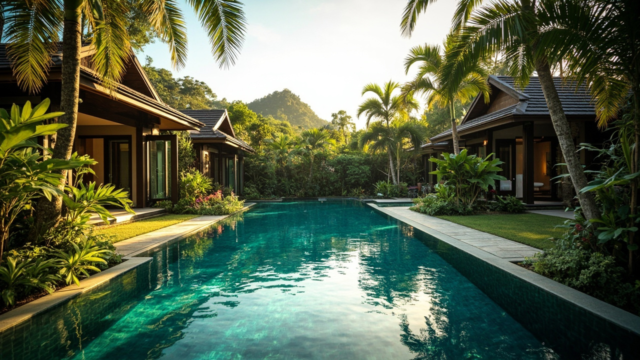 Generated editorial image for Resort-Style Communities: a residential development with resort-like pool, tropical gardens and homes designed for comfortable long stays. This is contextual imagery, not a photograph of a specific listing or ThaiLife property.