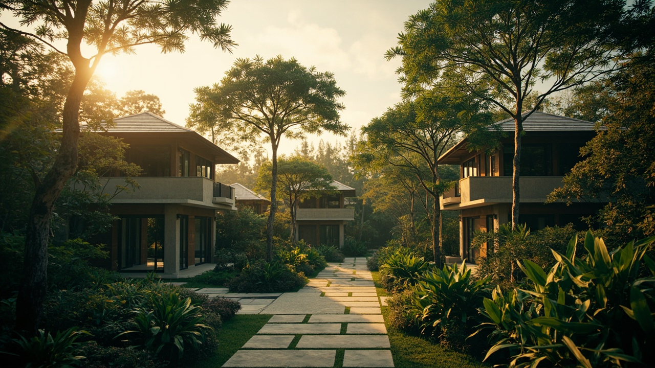 Generated editorial image for Low-Density Developments: a spacious residential project with generous gaps between villas, mature trees and a quiet atmosphere. This is contextual imagery, not a photograph of a specific listing or ThaiLife property.