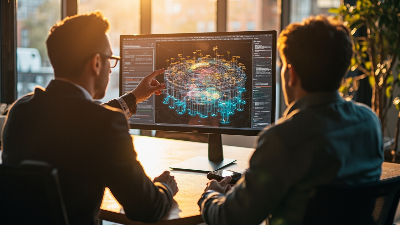 A contrast scene shows Client asks: is this just a chatbot? — answer shows Digital Twin is much more than chat, it is a maintained structured business knowledge system.