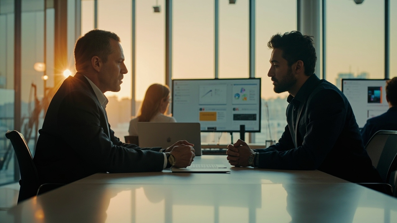 A sales desk scene shows Client asks: what do I control? — control over business facts, prompts, images, public brain, private brain, questions, answers, reporting.