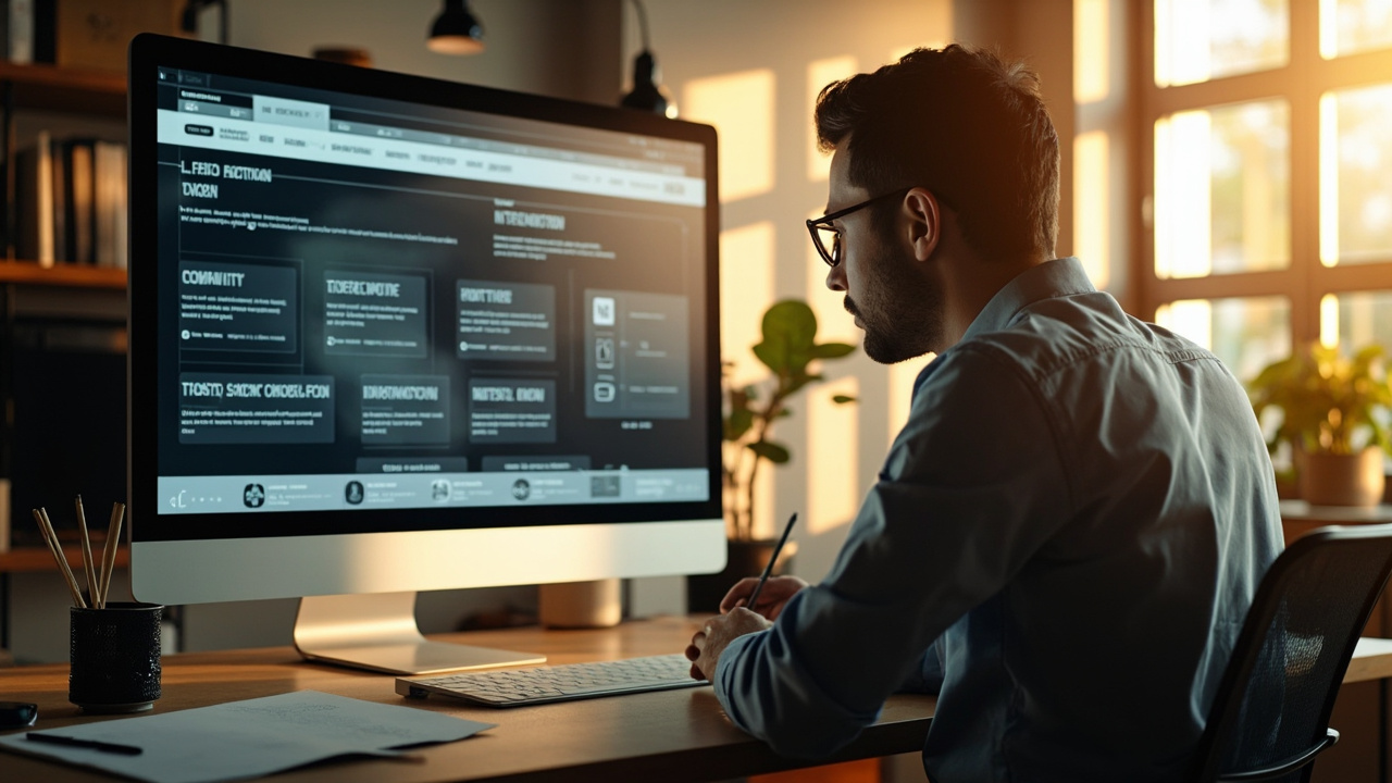 A clean UX scene shows Ask, Categories, Q&A, Images, Contact, Editor — polished site navigation, Digital Twin site sections, useful discovery paths.