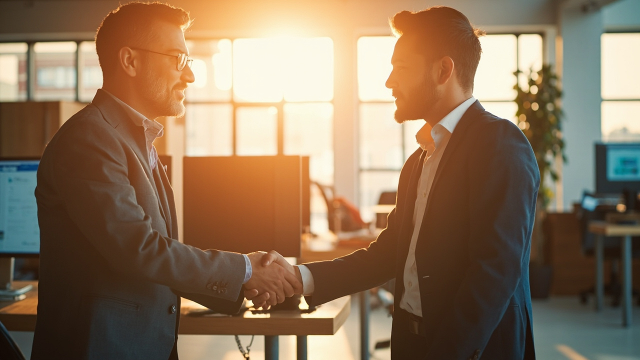 A category scene revisits Referral Partner Program — one-to-one introductions, handshake moments, warm relationship-driven business.