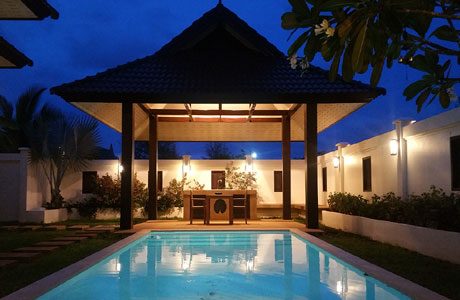 Luxury Home Outdoor Pool Cabana Night