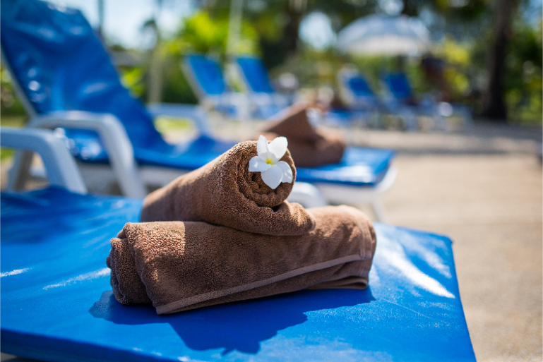 Poolside Towels Rolled Blue Loungers