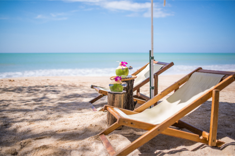 Beach Deck Chairs Coconut Drinks B4