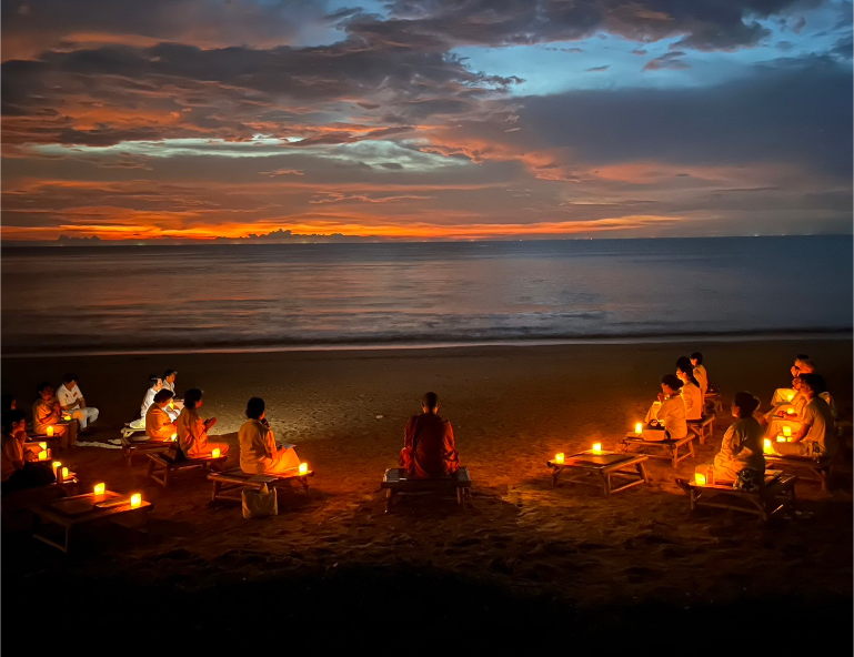 Beach Meditation Session Sunset Candles B4 - ThaiLife Meditation & Wellness Resort