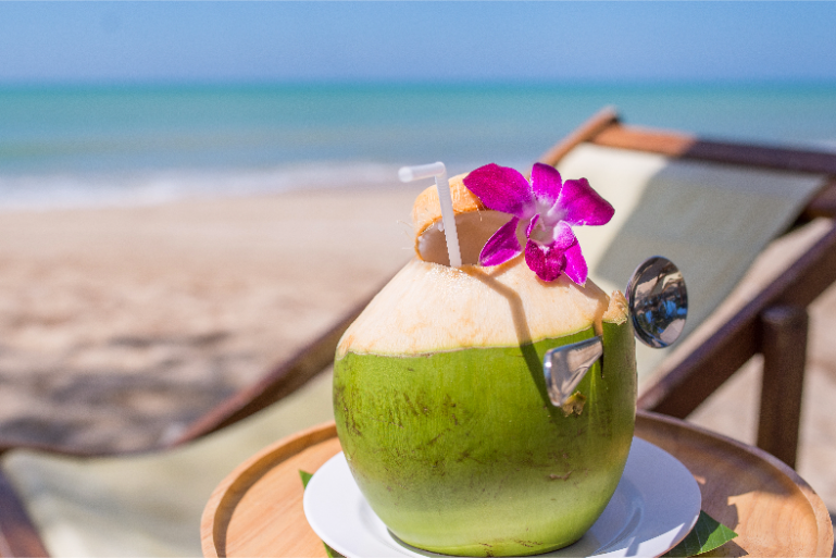 Beachfront Coconut Drink On Tray